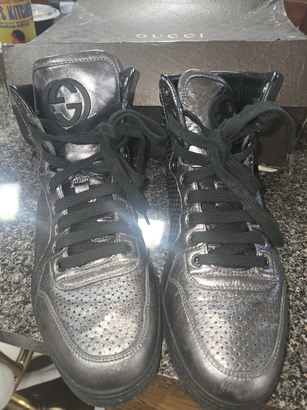 Gucci Metallic Black High-Top Sneakers
